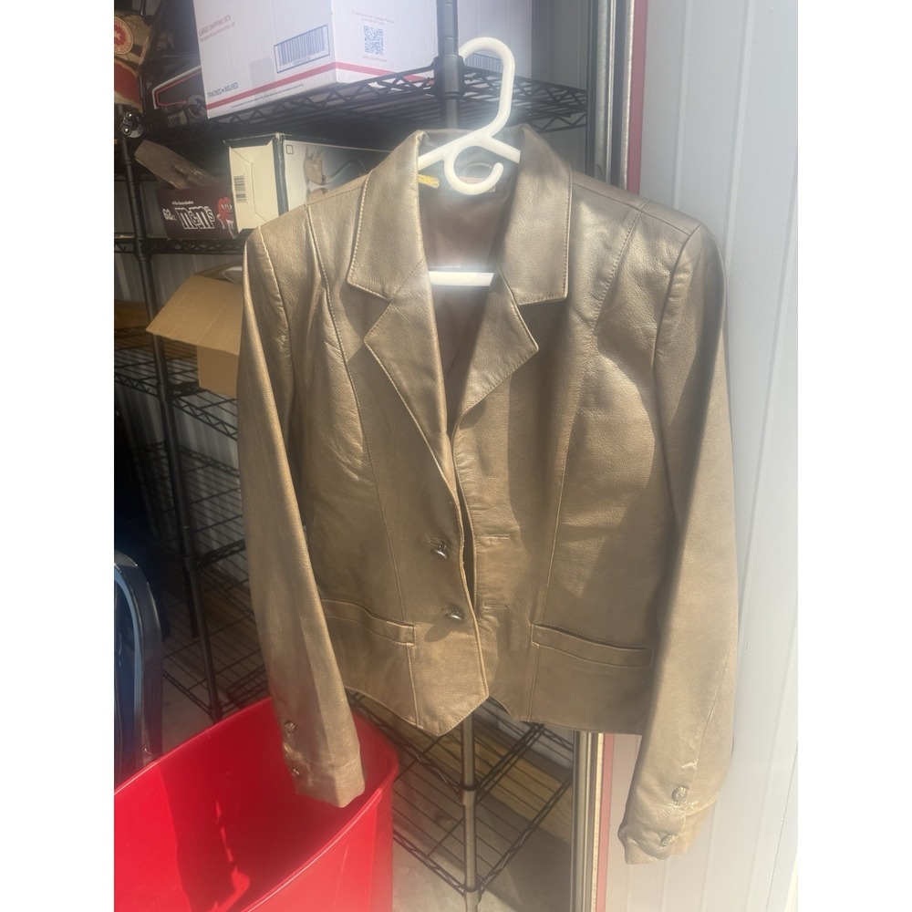 Wrangler Womens Medium Bronze Leather Blazer Jacket Western Metallic Coat